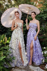 Homecoming Dresses: 3D Flower Strap A-line Prom Gown Side Slit Prom Dress