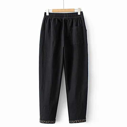 5XL Plus Size Jeans Women's Clothing Fall/Winter Fish Embroidery Pocket Floral Patch Pants