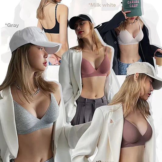 Women Wireless Bra Deep V Padded Bralette S-XL Trendy Stripe Knitting Bras