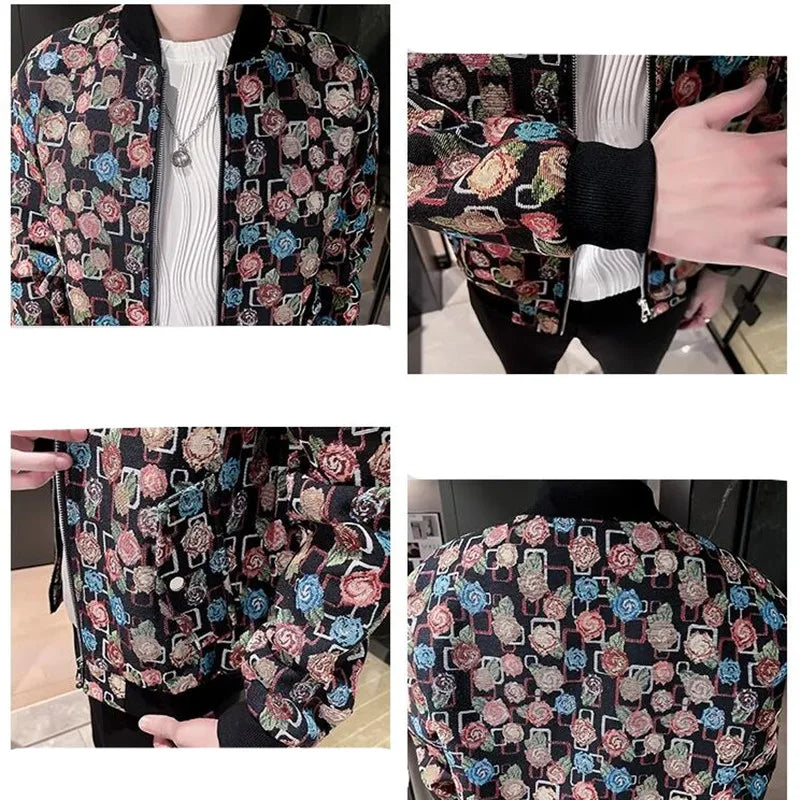 Men Spring Printed Baseball Jackets/Male Slim Fit Fashion Stand