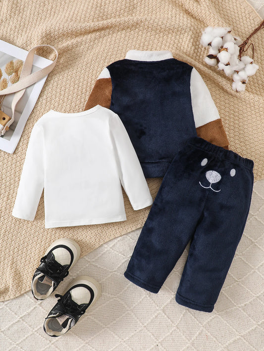 3pcs Baby Clothes Set for Boys Infant Snowsuits Fleece Jacket Pants+T-Shirt Outfits Casual Playwear Winter