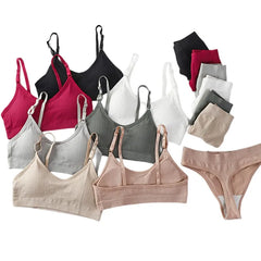 Women Seamless Bra Set Lingerie High Waist Cotton Thong Panties Wire Free