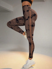 Women Tie Dye Hollow Out Leggings Sports Yoga Pants Fitness Sportswear