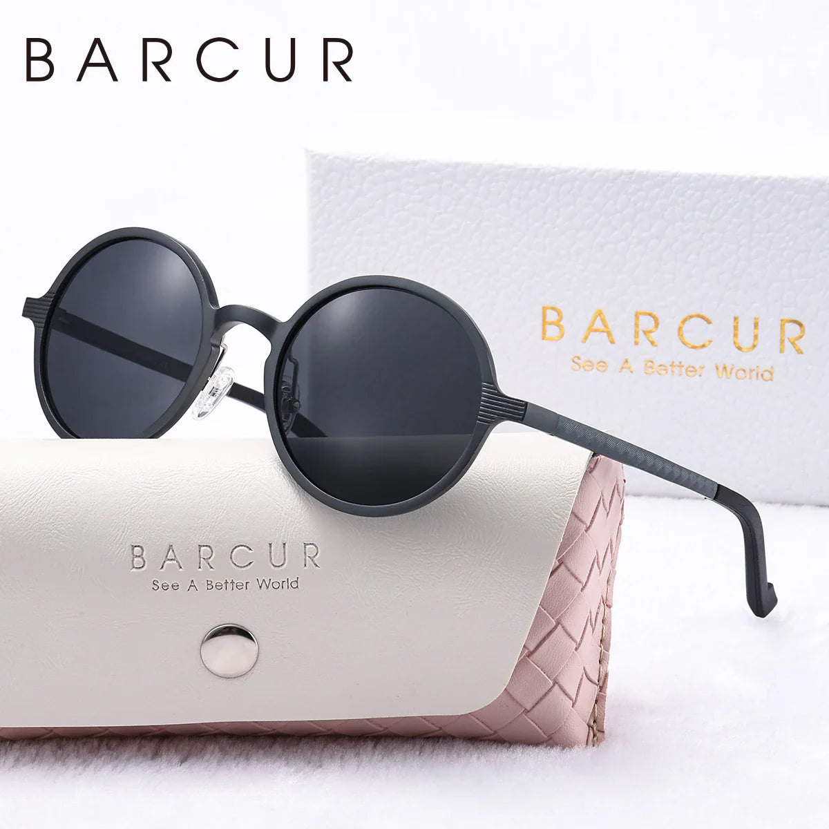 BARCUR Retro Aluminum Magnesium Alloy Circular Women Polarized Sunglasses Nostalgic Punk UV400 Men Sunglasses High end Brand Box