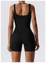 Women's Yoga Rompers One Piece Tummy Control Seamless Ribbed Jumpsuit Padded