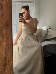 Backless Beach Dress For Women V Neck Splice Folds Long Dresses