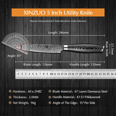 5"Inch Utility Knife Profesional Japanese Damascus Steel Kitchen Knife