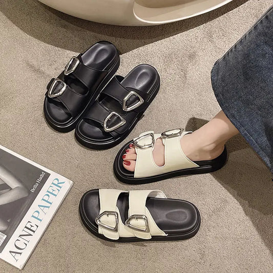 Slides Rubber Black Women's Slippers and Ladies Sandals Round Toe Height