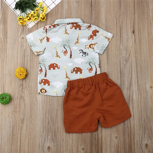 1-5years Kids Boys Printing Clothes Set Casual Short Sleeve T-Shirt + Short Pants Suit For Boys Summer Casual Outfits