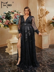 Missord Plus Size Wedding Birthday Party Prom Dress V Neck Tassel