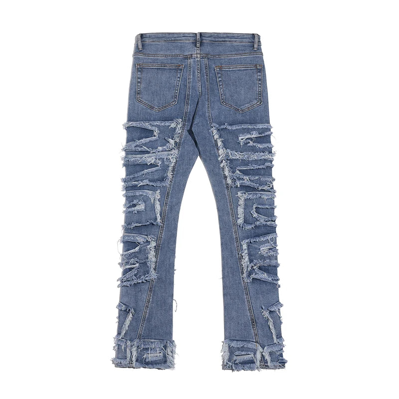 Retro Hole Ripped Distressed Jeans for Men Straight Washed Harajuku Hip Hop