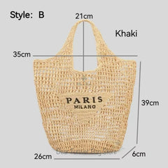 Women Fashion Striped Summer Beach Straw Knitting Shoulder Bag Hollow Out