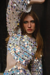 Evening Dress: Mini Dress Woman Fashion Long Flare Sleeve Slim Glitter Dresses