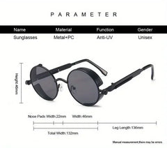 Classic Steampunk Sunglasses for Men and Women Retro Round Metal Frame Sunglasses