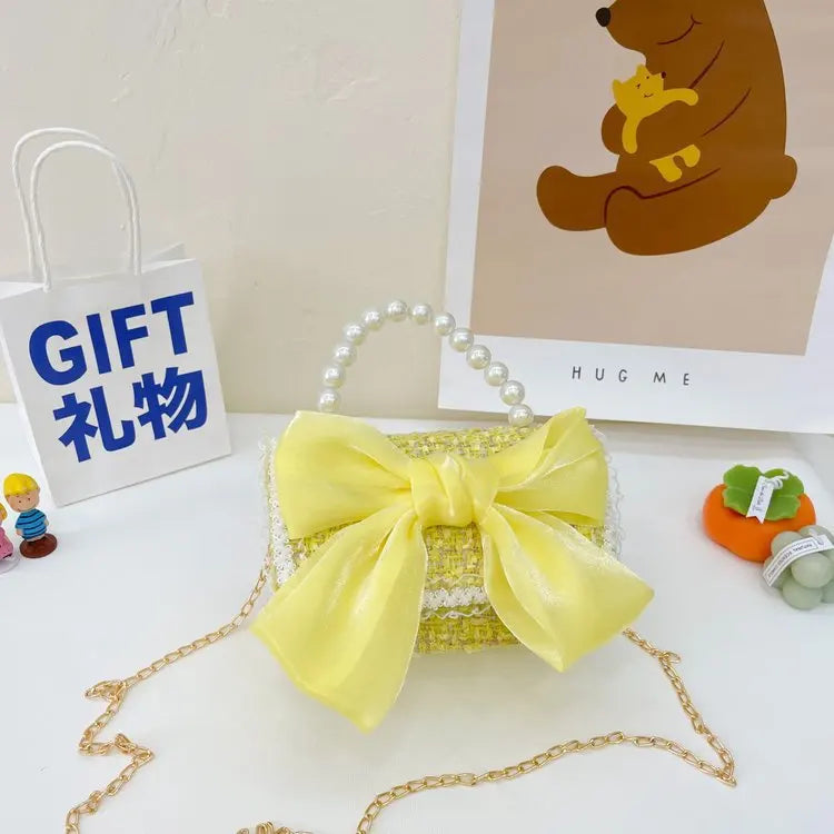 Korean Style Pearl Kid's Handbag Bow Princess Shoulder Messenger Bag