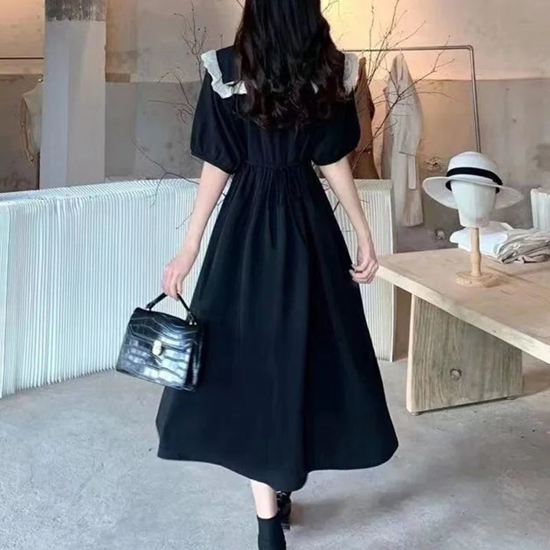 Baby Collar Academy Bowtie Dress Women's Summer Korean