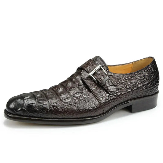 Crocodile Printing Loafers Monk Strap Buckle Pointed Toe Shoe Men