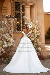 White Bridesmaid Dresses: Train Women Long Dresses Party Satin Fabric 3D Blossoms