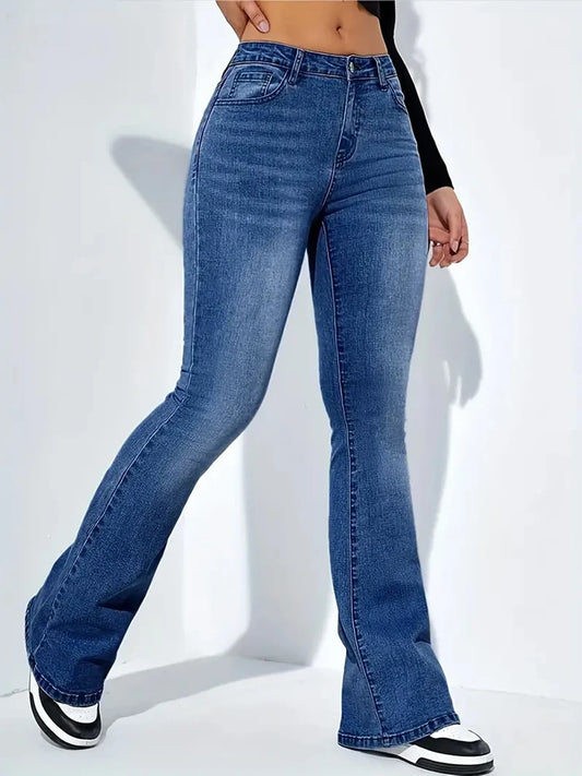 Elegant Women Flare Stretch Moustache Jeans Skinny Bell Bottom High Waist Denim