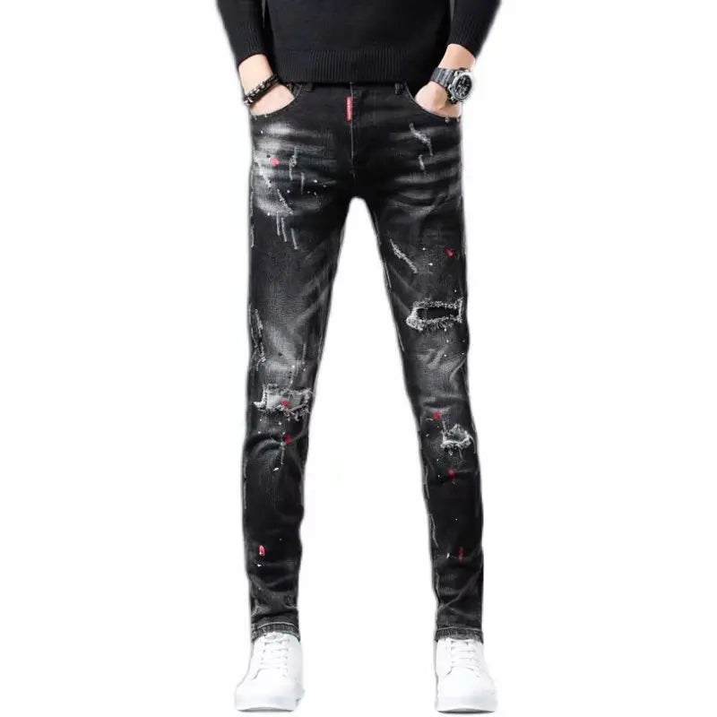High Street Fashion Casual Ripped Jeans Men's Patch Teenagers Cowboy