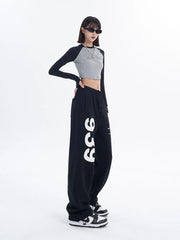 Sweatpants Women Korean Black Letter Print Wide Leg Pants Fashion Hip Hop