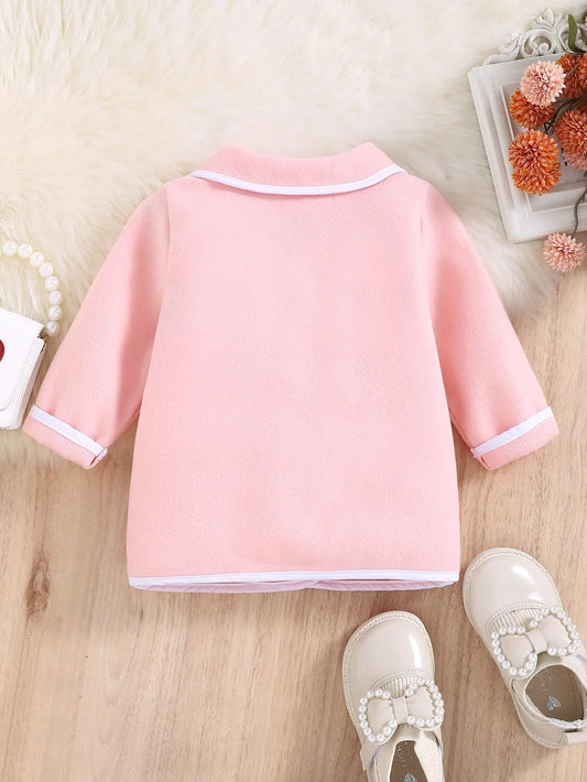 Autumn And Winter Girls Coat Round Neck Long Sleeve Button Fashion Cherry Blossom Pink Warm Infant Toddler