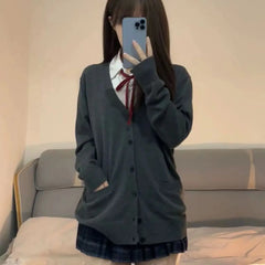 College Sweater Outerwear Cardigan JK Uniform Autumn Winter Japanese Solid