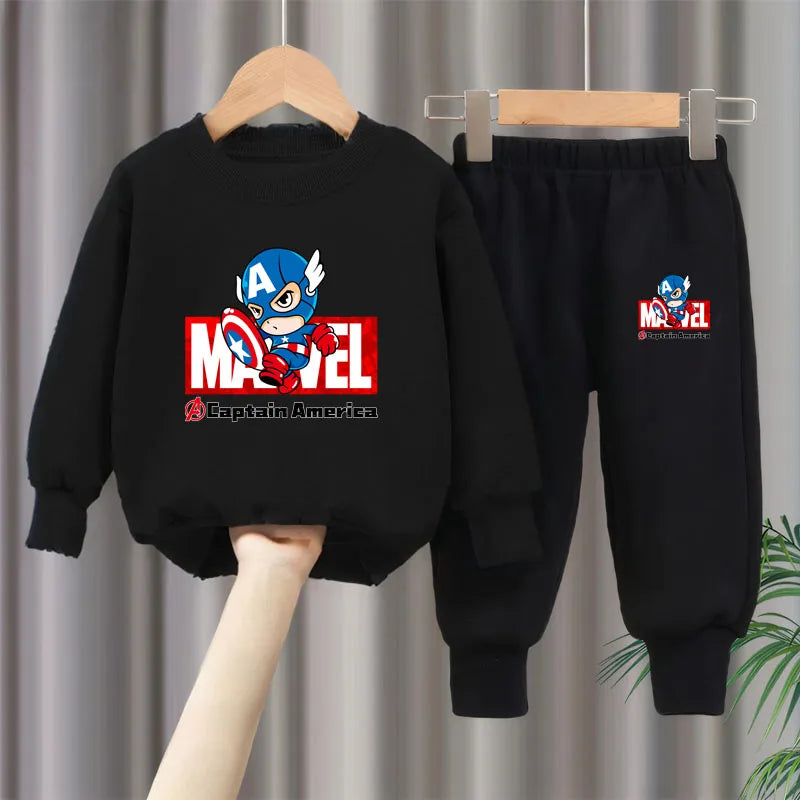 Marvel Spring/autumn Children's Clothing Sets Captain America Boys O Neck Hoodies Pants Two Piece Casual Pullover Set for Kids