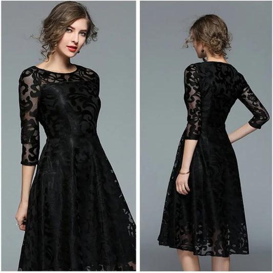 Summer Plus Szie 4XL 5XL Bodycon Dress Women Slim Fit Midi Lace Swing Dress