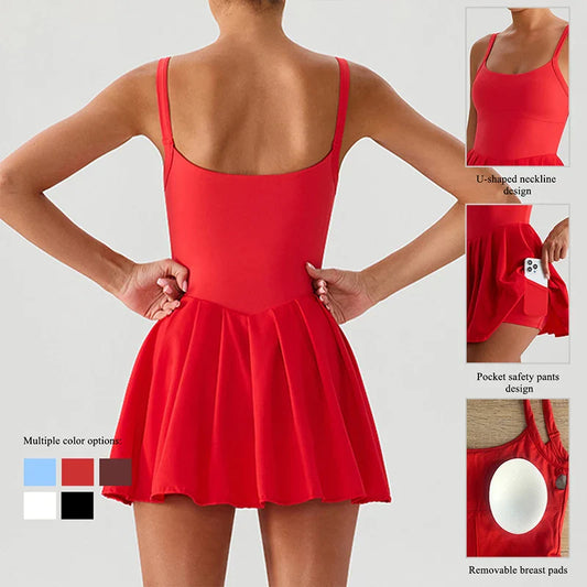 Hearuisavy Women's Summer Sleeveless Sports Dress Breathable Tennis Dress One-Piece Mini Skirt Golf Skirts Jumpsuit With Pockets