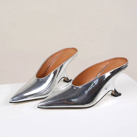 Wedges High Heels Mule Women Slippers Concise Shallow Pointed Toe