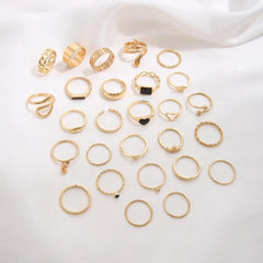 Maximum 27PCS Vintage Heart Snake Butterfly Rings Set for Women Metal Gold Plated