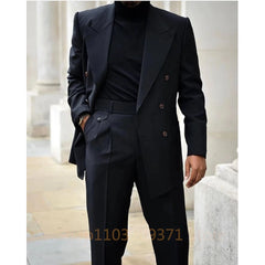Tuxedo for Mens: Suits for Men Black Fashion Peak Lapel Double Breasted Male Suit
