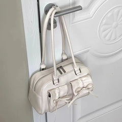 Silver Pleated Womens Shoulder Bag Elegant Gentle Korean Fashion Leather