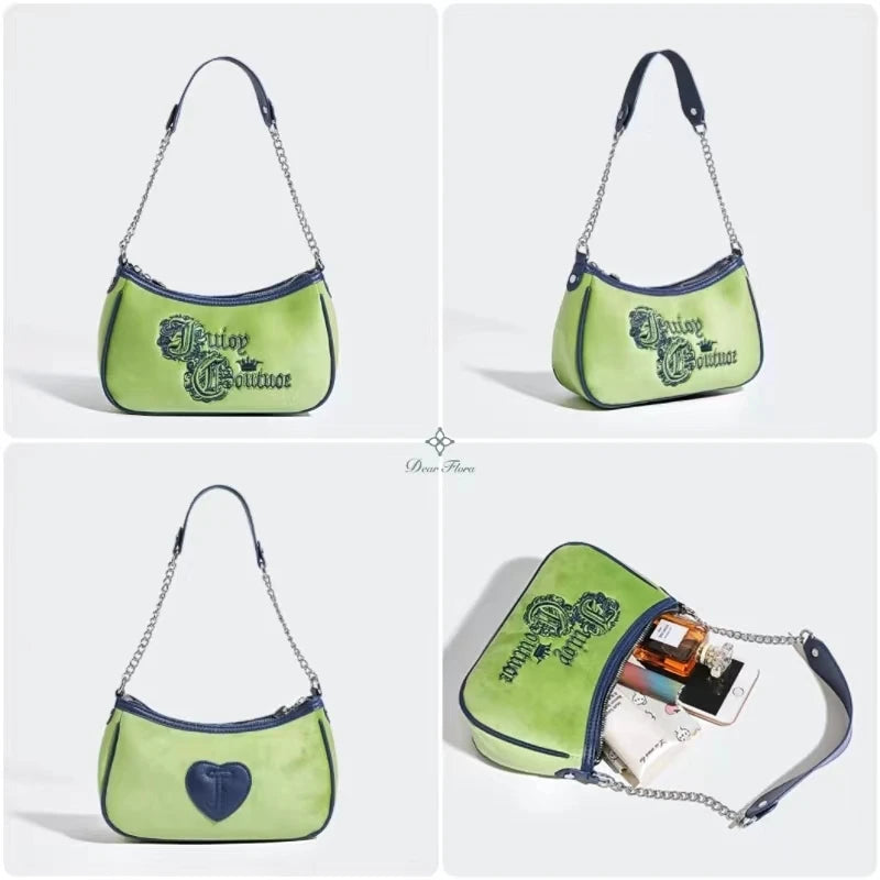 Y2K Vintage Korean Armpit Shoulder Green Underarm Tote Bag Ladies Sling Velvet