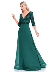 Homecoming Dresses: Long Sleeve Gown V Neck Pink Evening Dresses For Women
