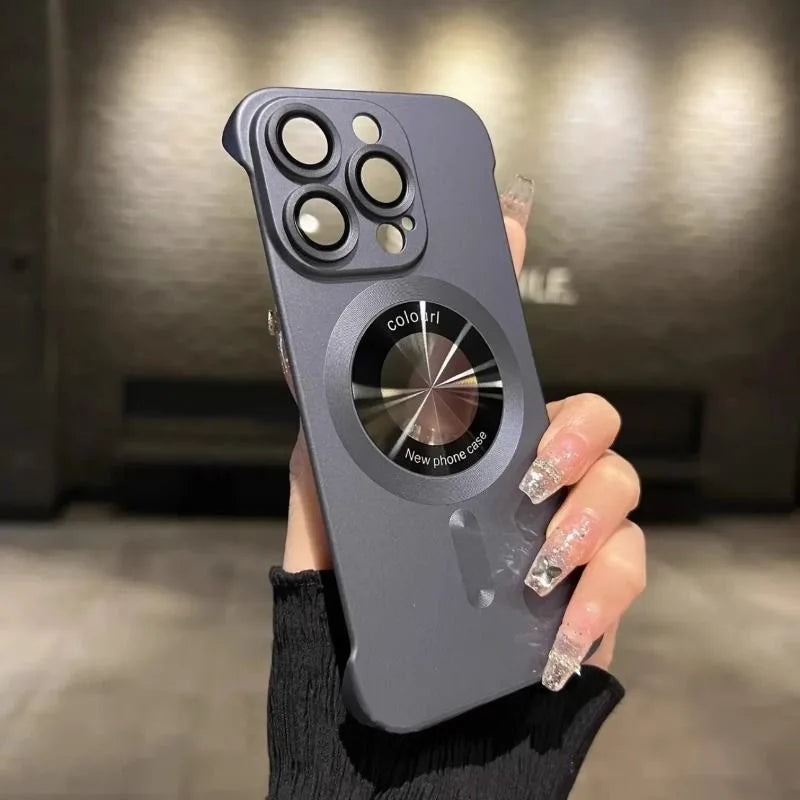 Ultra-thin Phone Case Lens Protect Magnetic for Magsafe For iPhone 15 14 13 12 Pro Max Logo Hole Matte Frameless Hard Cover