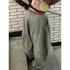 Deeptown Y2K Vintage Women Cargo Pants Harajuku Oversized Wide Leg American Retro Pants Baggy Casual Summer Thin Trousers Gyaru