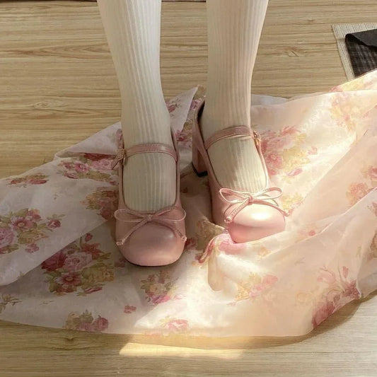 Japanese Cute Women Ballet Shoes Lolita Round Toe Bowtie Mary Jane Shoes