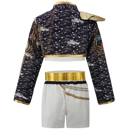 Girls' 3-piece Song Stage Shining Performance Set Halloween Dance Party Cool Girl Korean Casual Clothing Cartoon Pattern Jacket