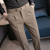 Men's Pants Slim Fit 9 Cropped Business Straight Elastic Social Tailoring Male Suit Trousers