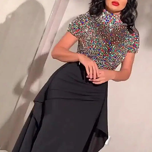 Evening Dresses Mermaid Floor-Length Short Sleeved of Cocktail Party Dress Women