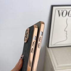 Leather Phone Case For Iphone 13 11 12 14 15 16 ProMax Plus Electroplated Frame Lambskin Phone Shell For IPHON13 14 15 16 Promax