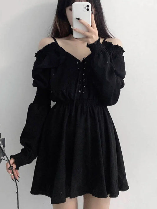 Formal attire Dresses: Women Black Mini Dress Off Shoulder High Waist Tunic Dress