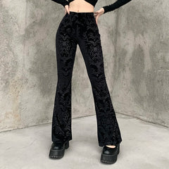 Y2K Gothic Black Lace Mesh Flared Pants Harajuku Aesthetic See Through
