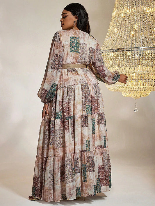 Women Plus Size Maxi Dresses Summer Boho Print Patchwork Dress Large