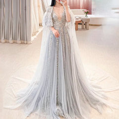 Homecoming Dresses: Evening Dresses with Feather Cape Shawl Arabic Formal