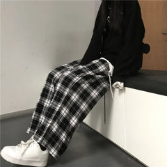 Oversize Women Sweatpants Fashion Black Plaid Casual Pants