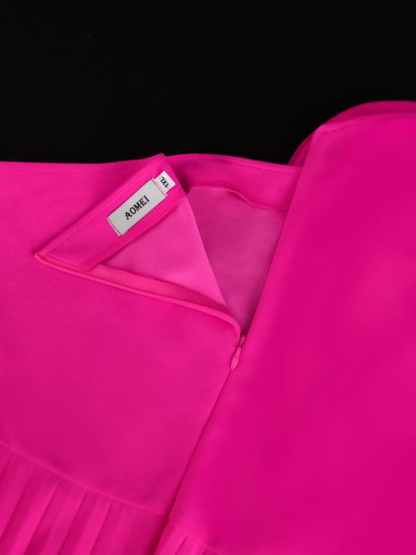 Pleated Party Dress Women Elegant Hot Pink Flower One Shoulder Midi Robes