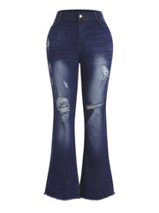 LW Plus Size High Stretchy Ripped Flared Jeans Zipper Fly Floor Length Casual